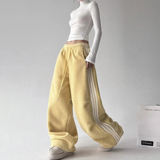 High Waist Wide Leg Fur Sweatpants