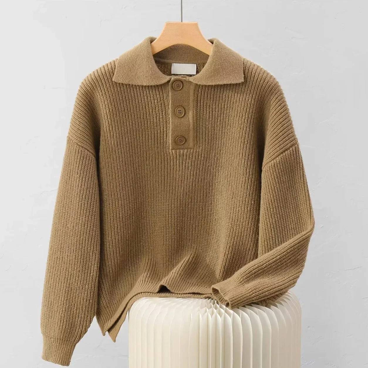 Chunky Rib Button Polo Sweater