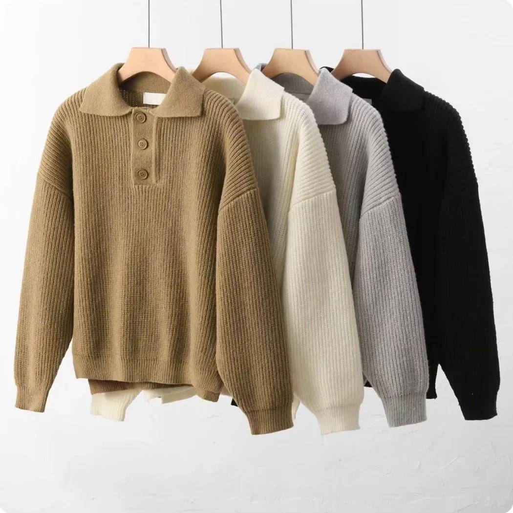Chunky Rib Button Polo Sweater