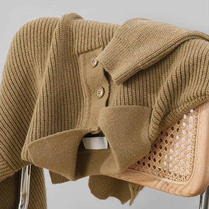 Chunky Rib Button Polo Sweater