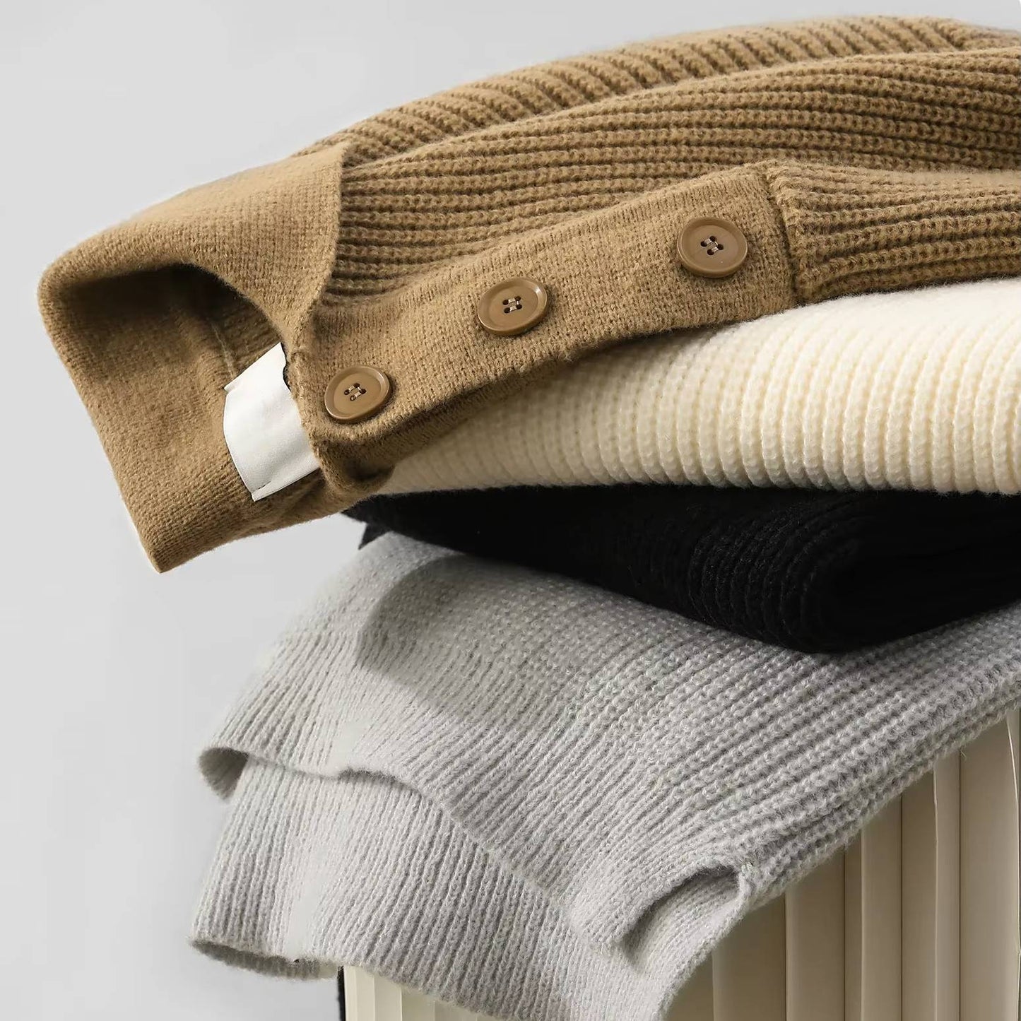 Chunky Rib Button Polo Sweater