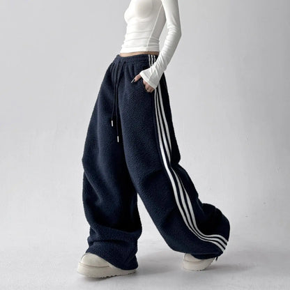 High Waist Wide Leg Fur Sweatpants