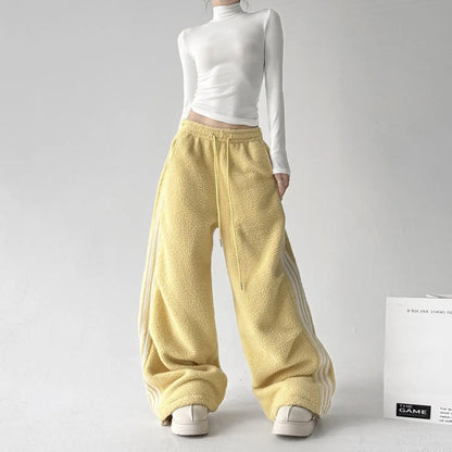 High Waist Wide Leg Fur Sweatpants