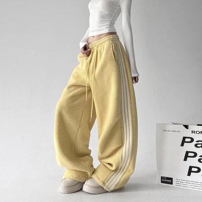 High Waist Wide Leg Fur Sweatpants