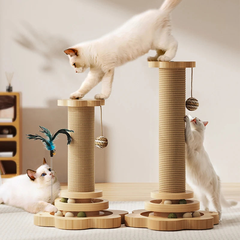 Pet Cat Toy Solid Wood Cat Turntable Funny Cat Scrapers Tower Durable Sisal Scratching Board Tree cat Grab Post Cat Supplies