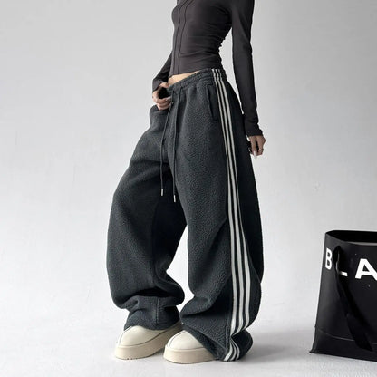 High Waist Wide Leg Fur Sweatpants