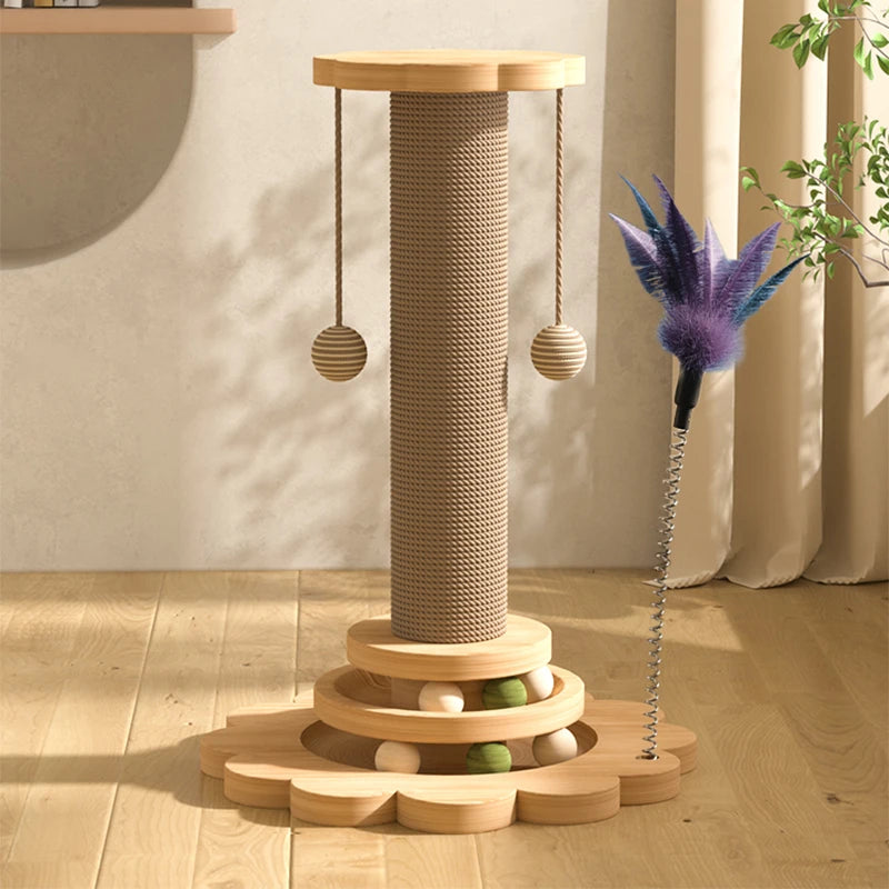 Pet Cat Toy Solid Wood Cat Turntable Funny Cat Scrapers Tower Durable Sisal Scratching Board Tree cat Grab Post Cat Supplies