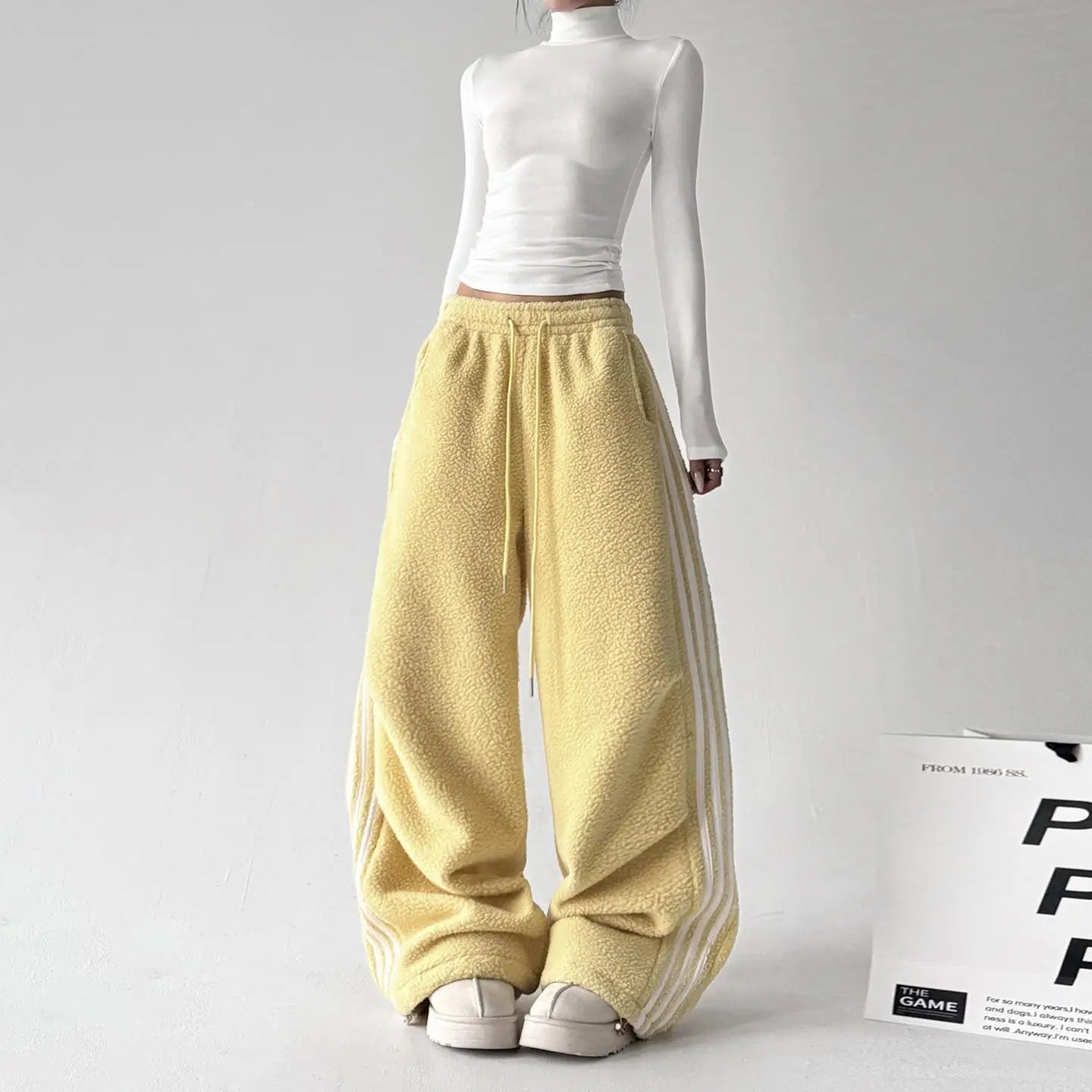 High Waist Wide Leg Fur Sweatpants