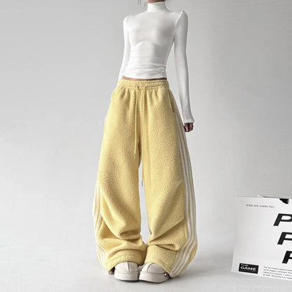 High Waist Wide Leg Fur Sweatpants