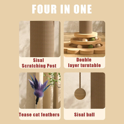 Pet Cat Toy Solid Wood Cat Turntable Funny Cat Scrapers Tower Durable Sisal Scratching Board Tree cat Grab Post Cat Supplies