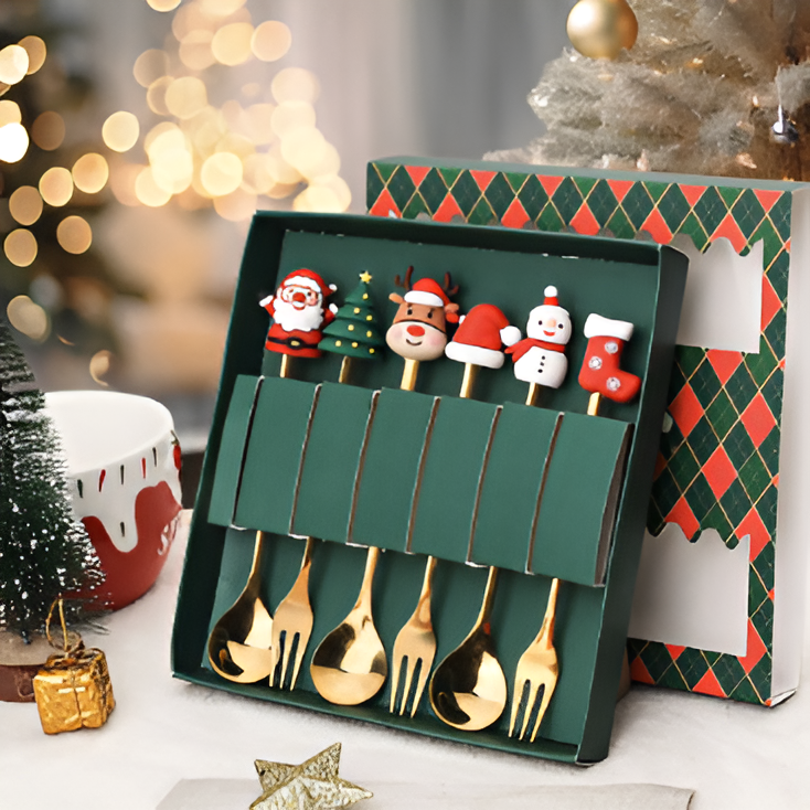 Christmas golden silverware (3 pairs)