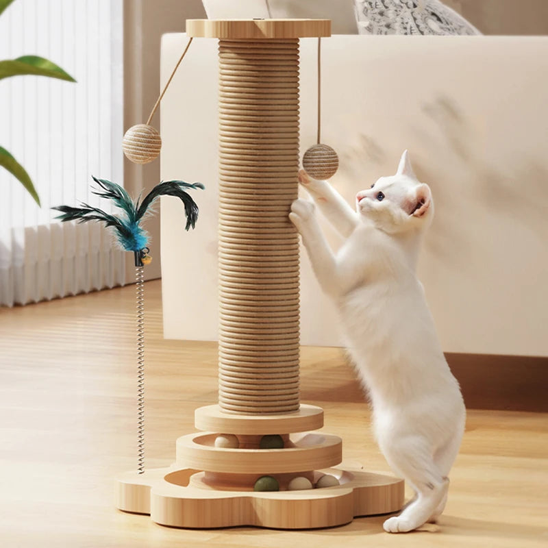 Pet Cat Toy Solid Wood Cat Turntable Funny Cat Scrapers Tower Durable Sisal Scratching Board Tree cat Grab Post Cat Supplies